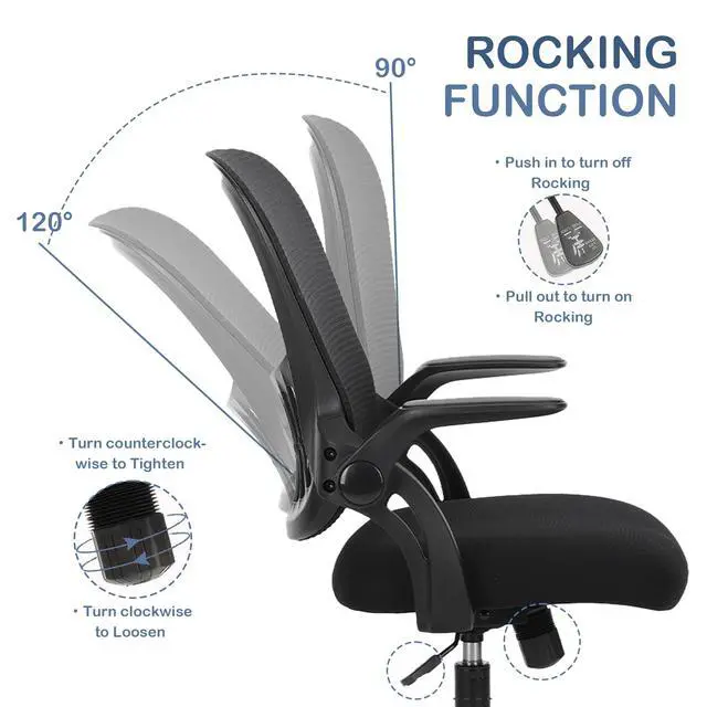 Alt view image 3 of 6 - Office Ergonomic Desk Chair, Mesh Comfy Computer Work Chair with Armrests, Rolling Swivel Task Chair for Home Office, Adults and Teens (Flip-up Armrest, Black)