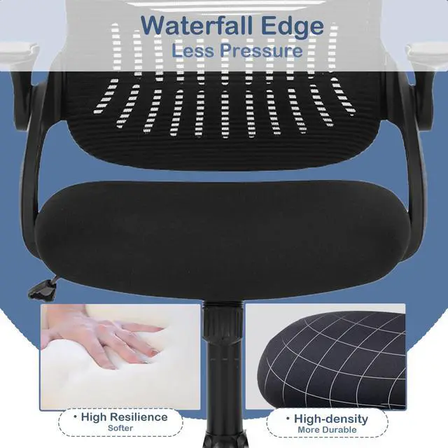 Alt view image 6 of 6 - Office Ergonomic Desk Chair, Mesh Comfy Computer Work Chair with Armrests, Rolling Swivel Task Chair for Home Office, Adults and Teens (Flip-up Armrest, Black)