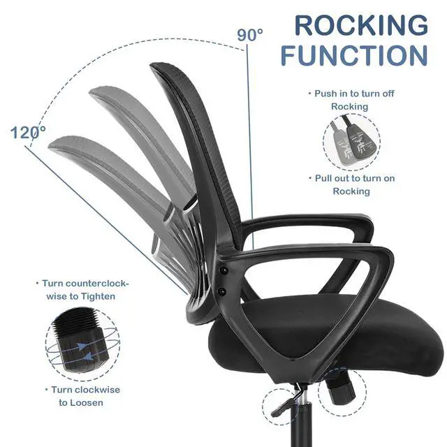 Alt view image 3 of 6 - Office Ergonomic Desk Chair, Mesh Comfy Computer Work Chair with Armrests, Rolling Swivel Task Chair for Home Office, Adults and Teens (Fixed Armrest, Black)