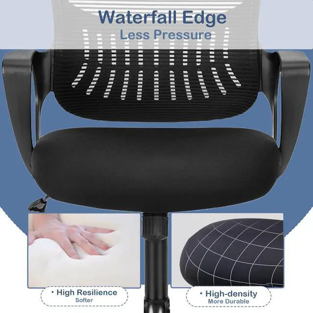 Alt view image 5 of 6 - Office Ergonomic Desk Chair, Mesh Comfy Computer Work Chair with Armrests, Rolling Swivel Task Chair for Home Office, Adults and Teens (Fixed Armrest, Black)