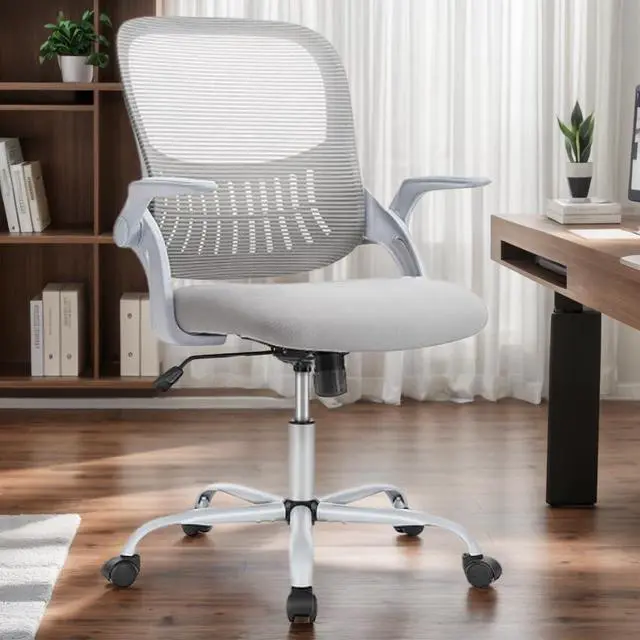 Main image of Office Ergonomic Desk Chair, Mesh Comfy Computer Work Chair with Armrests, Rolling Swivel Task Chair for Home Office, Adults and Teens (Flip-up Armrest, Gray)