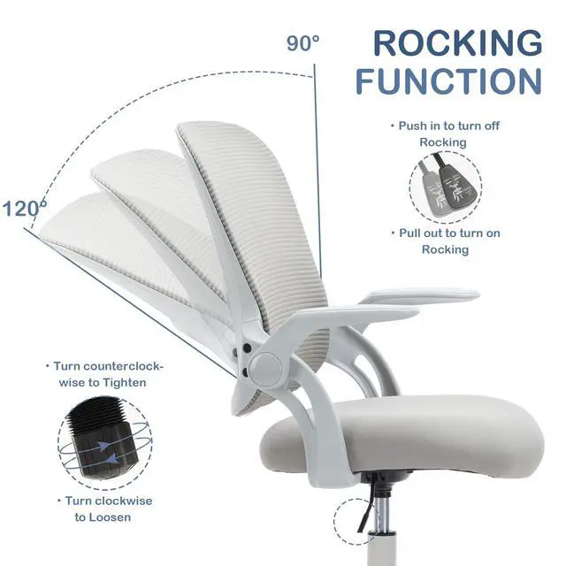Alt view image 3 of 6 - Office Ergonomic Desk Chair, Mesh Comfy Computer Work Chair with Armrests, Rolling Swivel Task Chair for Home Office, Adults and Teens (Flip-up Armrest, Gray)