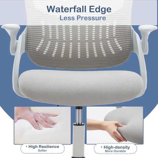 Alt view image 6 of 6 - Office Ergonomic Desk Chair, Mesh Comfy Computer Work Chair with Armrests, Rolling Swivel Task Chair for Home Office, Adults and Teens (Flip-up Armrest, Gray)