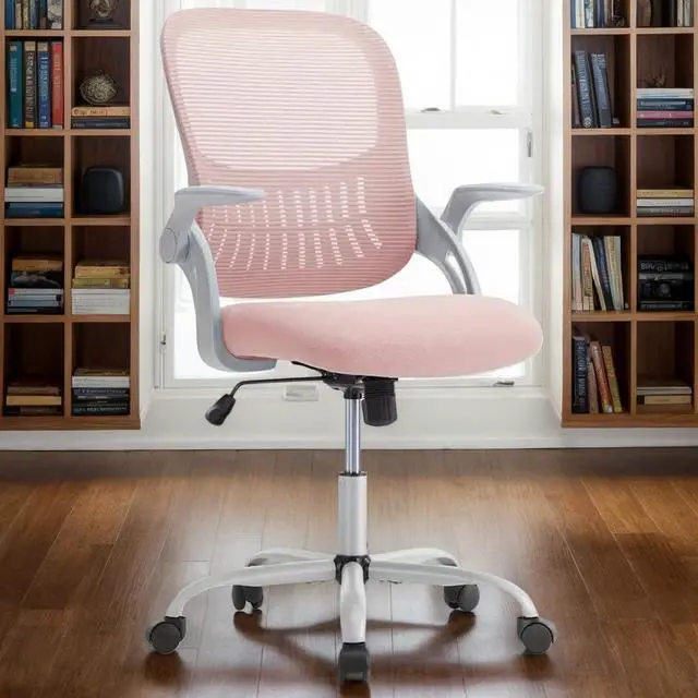 Main image of Office Ergonomic Desk Chair, Mesh Comfy Computer Work Chair with Armrests, Rolling Swivel Task Chair for Home Office, Adults and Teens (Flip-up Armrest, Pink)