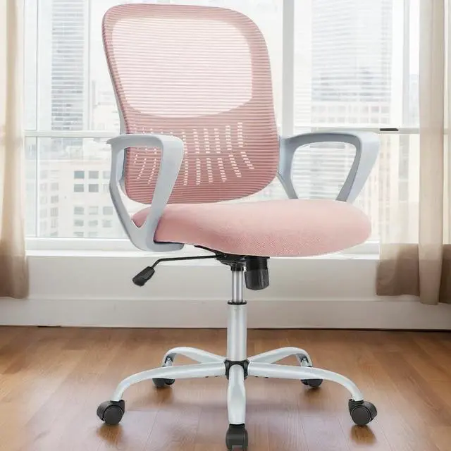 Main image of Office Ergonomic Desk Chair, Mesh Comfy Computer Work Chair with Armrests, Rolling Swivel Task Chair for Home Office, Adults and Teens (Fixed Armrest, Pink)