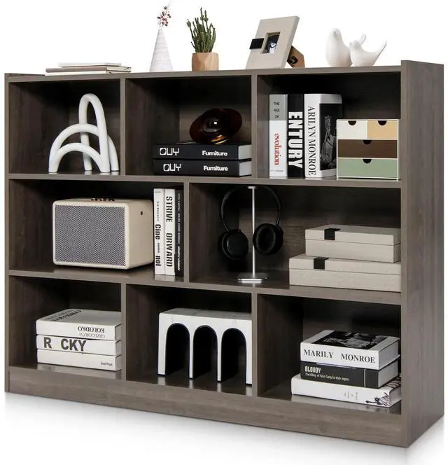 Main image of 8-Cube Bookcase, Wood 3 Tier Open Storage Bookshelf, Modern Multipurpose Display Cabinet for Living Room, Study, Reading Nook, 48 x 12.5 x 36.5 Inch, Grey