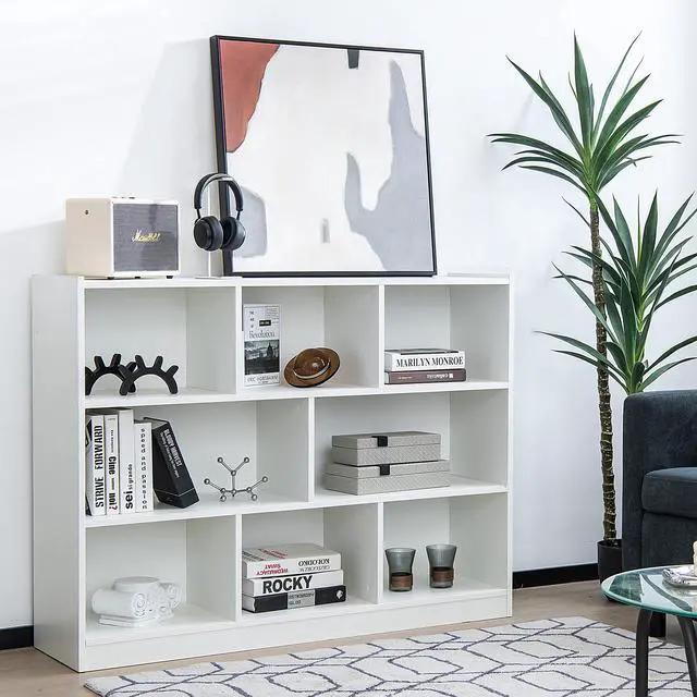 Alt view image 2 of 6 - 8-Cube Bookcase, Wood 3 Tier Open Storage Bookshelf, Modern Multipurpose Display Cabinet for Living Room, Study, Reading Nook, 48 x 12.5 x 36.5 Inch, White