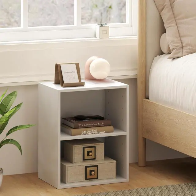 Alt view image 4 of 6 - 2-Tier Bookshelf, Open Shelf Bookcase with 7-Position Adjustable Shelf, Multifunctional Wooden Cubby Storage Display Shelf for Home Office Study Living Room (White, 2)