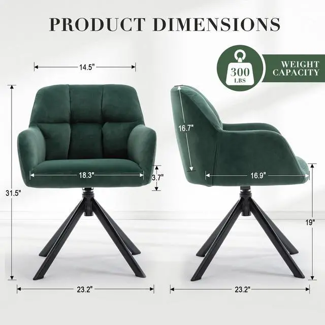Alt view image 2 of 6 - Comfy Velvet Desk Chair Modern Computer Task Chair no Wheels Swivel Accent Chair with Mid Back Arm Chair for Living Room/Bedroom/Home Office(Green)