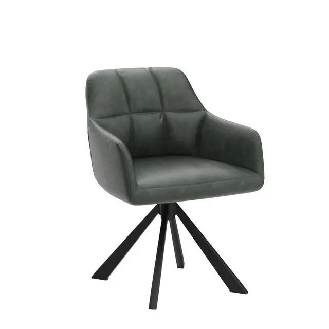 Alt view image 4 of 6 - Comfy Leather Desk Chair Modern Computer Task Chair no Wheels Swivel Accent Chair with Mid Back Arm Chair for Living Room/Bedroom/Home Office, PU Green