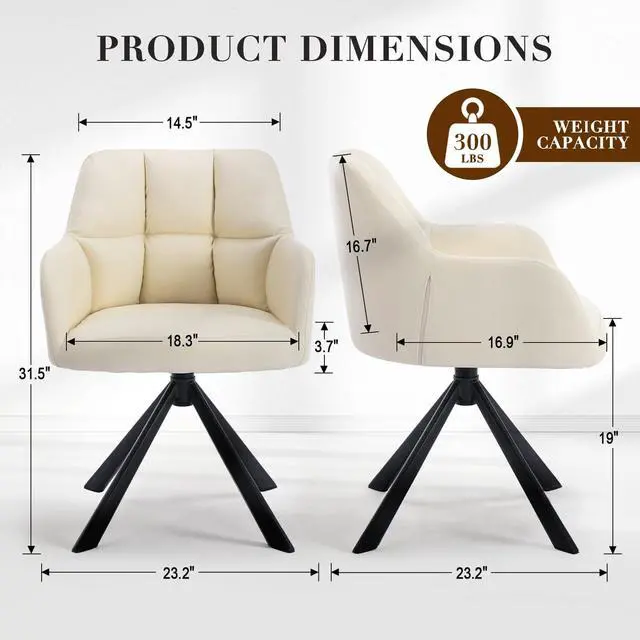 Alt view image 2 of 6 - Comfy Leather Desk Chair Modern Computer Task Chair no Wheels Swivel Accent Chair with Mid Back Arm Chair for Living Room/Bedroom/Home Office, PU Beige