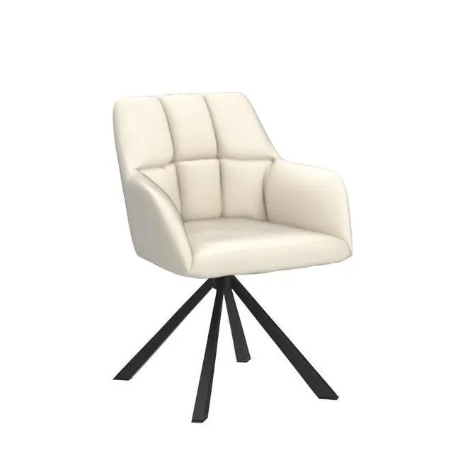 Alt view image 4 of 6 - Comfy Leather Desk Chair Modern Computer Task Chair no Wheels Swivel Accent Chair with Mid Back Arm Chair for Living Room/Bedroom/Home Office, PU Beige