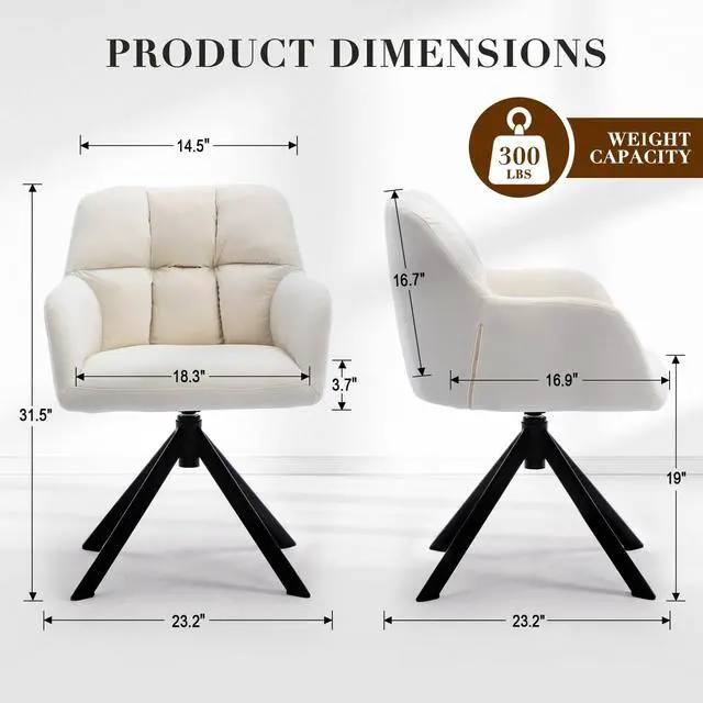 Alt view image 2 of 6 - Comfy Velvet Desk Chair Modern Computer Task Chair no Wheels Swivel Accent Chair with Mid Back Arm Chair for Living Room/Bedroom/Home Office(Beige)