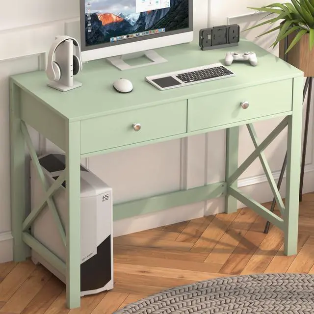 Main image of Home Office Desk with Drawers, Modern Writing Computer Desk for Bedroom, Small Makeup Vanity Table Study Table for Home Office,Green