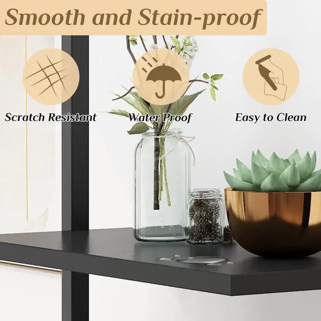 Alt view image 6 of 6 - Dark Walnut 5 Tier Wall Mount Ladder Shelf, Metal Frame Bookcase | 23.62" L x 11.81" W x 70.87" H Storage Display Shelves for Living Room, Bedroom, Home, Office Decor