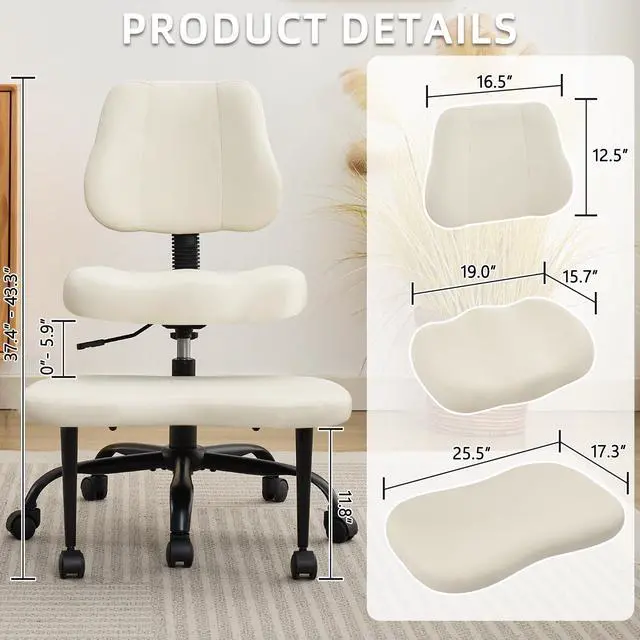 Alt view image 2 of 6 - Criss Cross Legged Meditaion Chair,Exquisite Home Office Furniture,Ergonomic Kneeling with Lumbar Support and Adjustable Height Stool,for ADHD Adults,Teddy Fabric (White, Faux Leather)