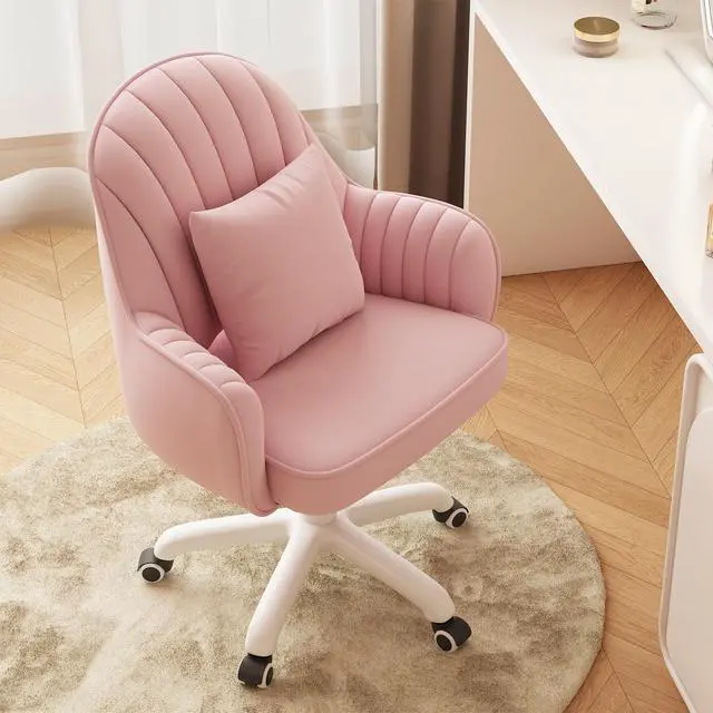 Alt view image 6 of 6 - Mid-Back Velvet Desk Chair, Height Adjustable Swivel Vanity Chair with Wheels, Rolling Accent Chair for Home Office, Bedroom, Living Room, Pink