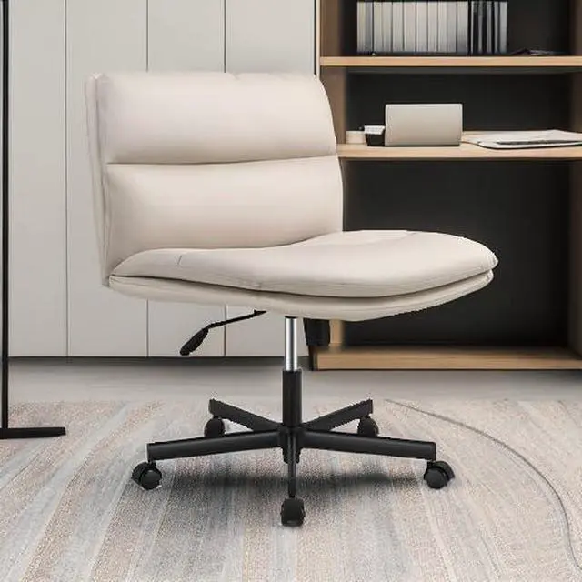 Alt view image 6 of 6 - Criss Cross Chair with Wheels Home Office Desk Chairs,PU Leather | Vanity Chair Mid-Back Ergonomic Computer Chair Comfortable Adjustable Swivel Desk Chair Comfy