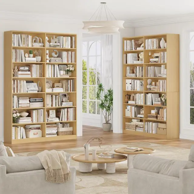 Alt view image 4 of 6 - 83.7" Tall Bookshelf and Bookcase, 7-Tier Extra Large Bookshelf with Double Storage, 14 Open Display Shelves for Home Office, Study and Living Room, Natural