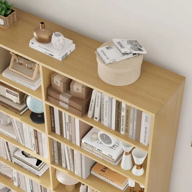 Alt view image 6 of 6 - 83.7" Tall Bookshelf and Bookcase, 7-Tier Extra Large Bookshelf with Double Storage, 14 Open Display Shelves for Home Office, Study and Living Room, Natural