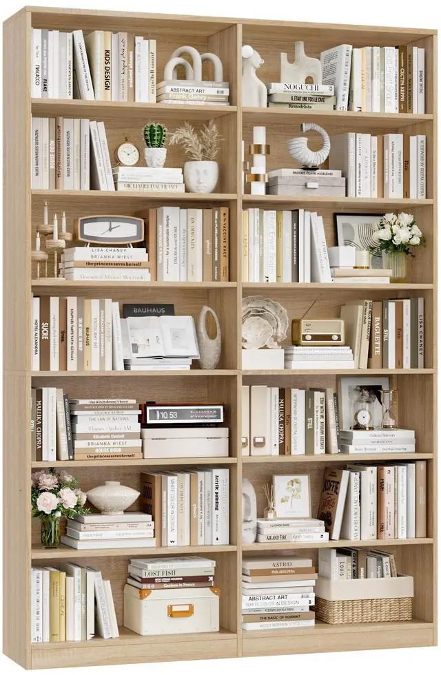 Main image of 83.7" Tall Bookshelf and Bookcase, 7-Tier Extra Large Bookshelf with Double Storage, 14 Open Display Shelves for Home Office, Study and Living Room, Light Oak