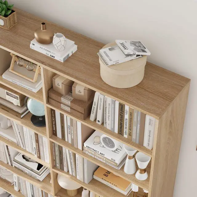 Alt view image 6 of 6 - 83.7" Tall Bookshelf and Bookcase, 7-Tier Extra Large Bookshelf with Double Storage, 14 Open Display Shelves for Home Office, Study and Living Room, Light Oak