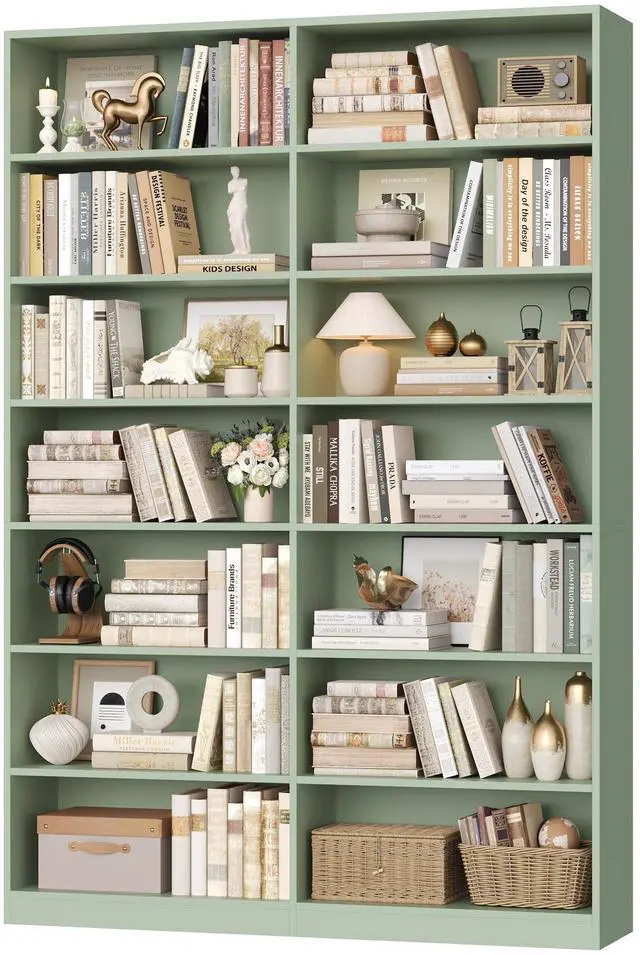 Main image of 83.7" Tall Bookshelf and Bookcase, 7-Tier Extra Large Bookshelf with Double Storage, 14 Open Display Shelves for Home Office, Study and Living Room, Green