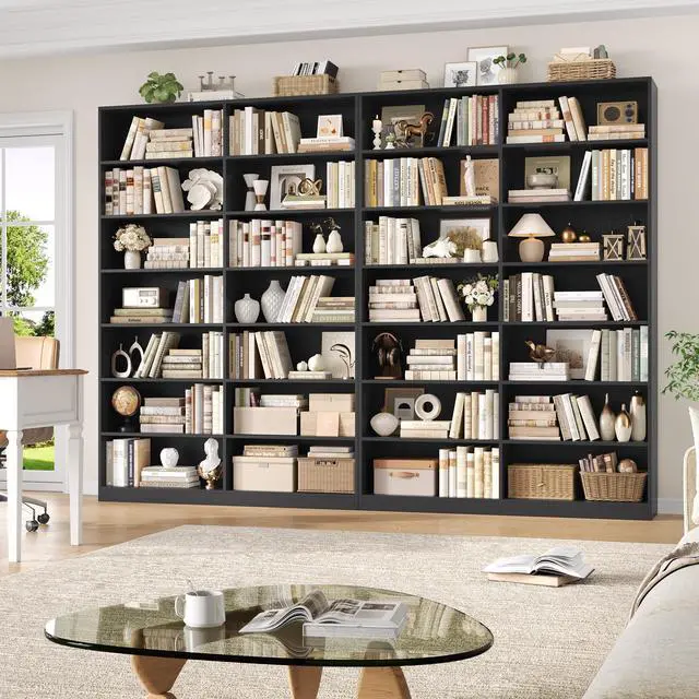Alt view image 4 of 6 - 83.7" Tall Bookshelf and Bookcase, 7-Tier Extra Large Bookshelf with Double Storage, 14 Open Display Shelves for Home Office, Study and Living Room, Black