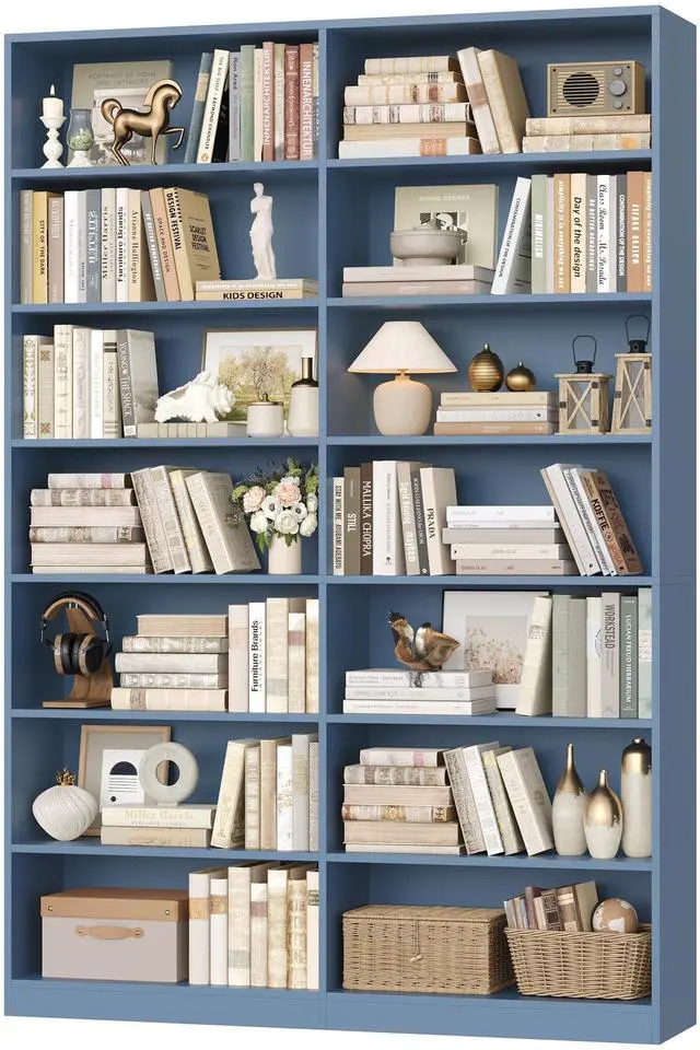 Main image of 83.7" Tall Bookshelf and Bookcase, 7-Tier Extra Large Bookshelf with Double Storage, 14 Open Display Shelves for Home Office, Study and Living Room, Blue