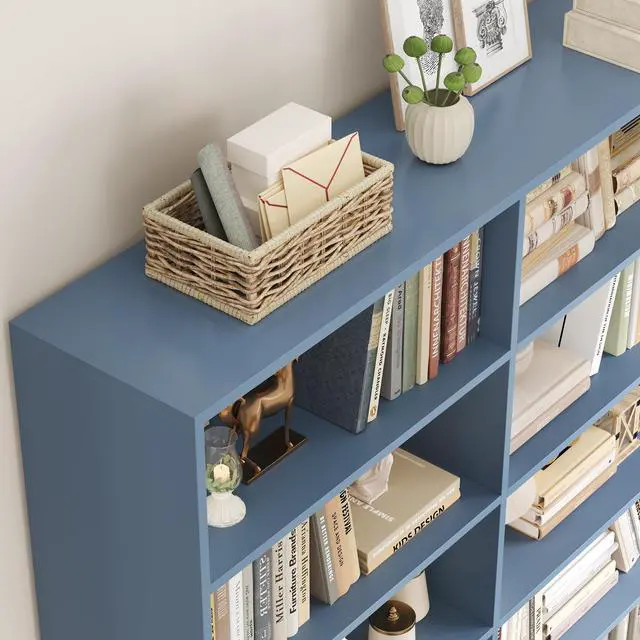 Alt view image 6 of 6 - 83.7" Tall Bookshelf and Bookcase, 7-Tier Extra Large Bookshelf with Double Storage, 14 Open Display Shelves for Home Office, Study and Living Room, Blue