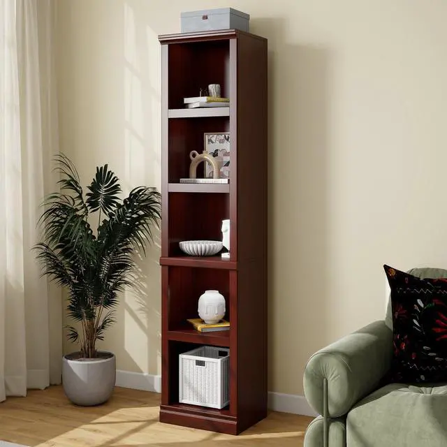 Main image of 70" Tall Bookcase, Mahogany Narrow Floor Standing Bookshelf, 5 Tier Shelves Open Storage Organizer, Book Case for Living Room Hallway Kitchen Home Office Bathroom, Mahogany - 5 Tier