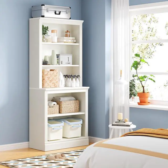 Alt view image 3 of 6 - 72" Tall Bookcase, White Large Floor Standing Bookshelf, 5 Tier Shelves Open Storage Organizer, Book Case for Living Room Hallway Kitchen Home Office Bedroom, White - 5 Tier