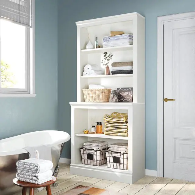 Alt view image 4 of 6 - 72" Tall Bookcase, White Large Floor Standing Bookshelf, 5 Tier Shelves Open Storage Organizer, Book Case for Living Room Hallway Kitchen Home Office Bedroom, White - 5 Tier