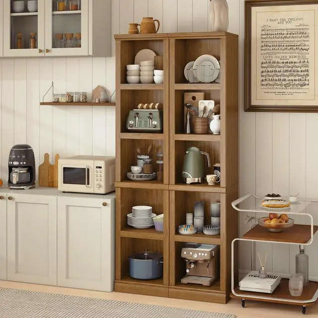 Alt view image 5 of 6 - 70" Tall Bookcase, Oak Narrow Floor Standing Bookshelf, 5 Tier Shelves Open Storage Organizer, Book Case for Living Room Hallway Kitchen Home Office Bathroom, Vintage Oak- 5 Tier