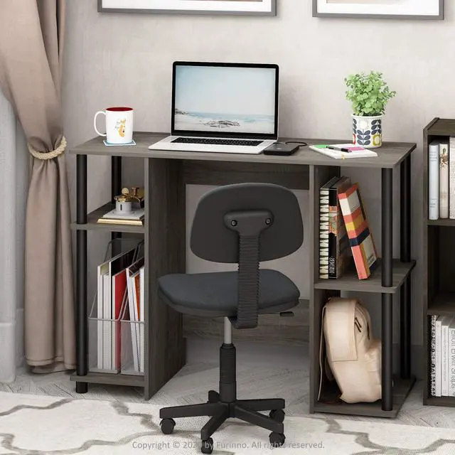 Alt view image 2 of 6 - Jaya Computer Study Desk With Open Storage, French Oak Grey/Black