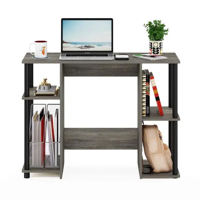 Alt view image 4 of 6 - Jaya Computer Study Desk With Open Storage, French Oak Grey/Black