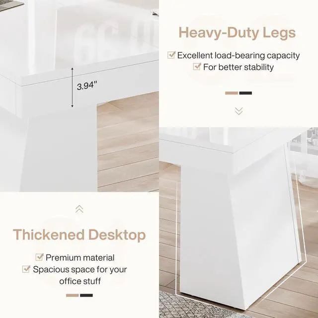 Alt view image 5 of 6 - 55-Inch Executive Desk, Large Wood Office Computer Desk with Double Pedestal, Modern Minimalist Workstations Writing Table Conference Table Furniture for Home Office, White