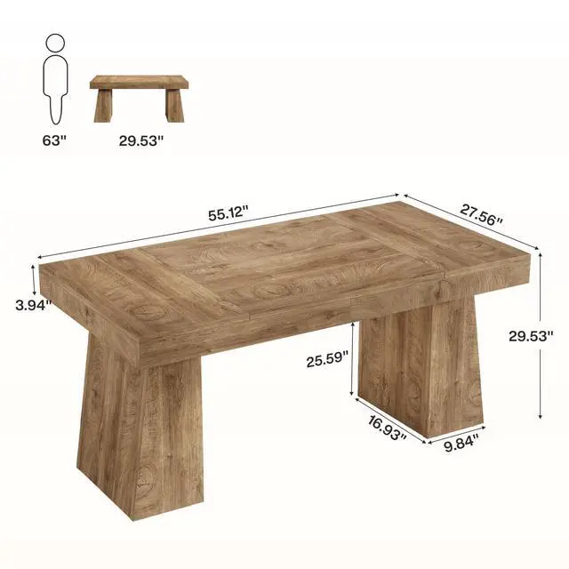 Alt view image 2 of 6 - 55-Inch Executive Desk, Thick Wood Office Computer Desk with Double Pedestal, Modern Minimalist Workstations Writing Table Conference Table Furniture for Home Office, Brown