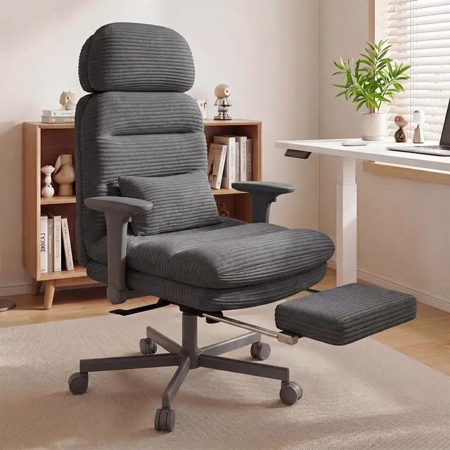 Alt view image 6 of 6 - Criss Cross Legged Office Chair with Flip-up Arms, Footrest, G800 Plus | 6.3" Cushion Relieves Tailbone Pain, Head-Lumbar Support Eases Fatigue, Smooth Rolling Wheels, Corduroy Desk Seating, Black