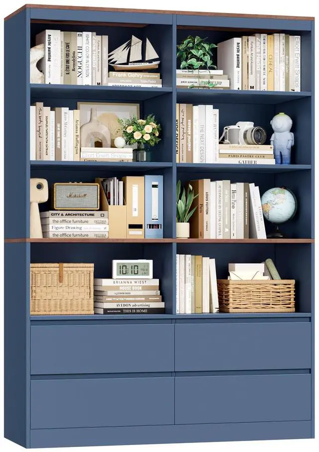 Main image of 71" Bookshelf with Drawers, 6-Tier Double Wide Bookshelves and Bookcases with Storage, Tall Bookshelf Large Open Book Shelf Standing Book Case for Home Office, Blue