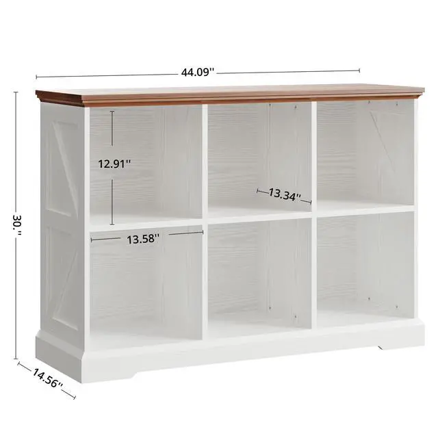 Alt view image 2 of 6 - 6 Cube Storage Organizer, Farmhouse Wood Bookshelf | White finish, cube organizer for bedroom, living room, home office, books or decor display, anti-tipping device