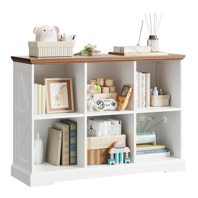 Alt view image 3 of 6 - 6 Cube Storage Organizer, Farmhouse Wood Bookshelf | White finish, cube organizer for bedroom, living room, home office, books or decor display, anti-tipping device