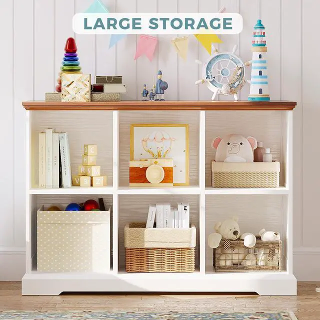 Alt view image 4 of 6 - 6 Cube Storage Organizer, Farmhouse Wood Bookshelf | White finish, cube organizer for bedroom, living room, home office, books or decor display, anti-tipping device