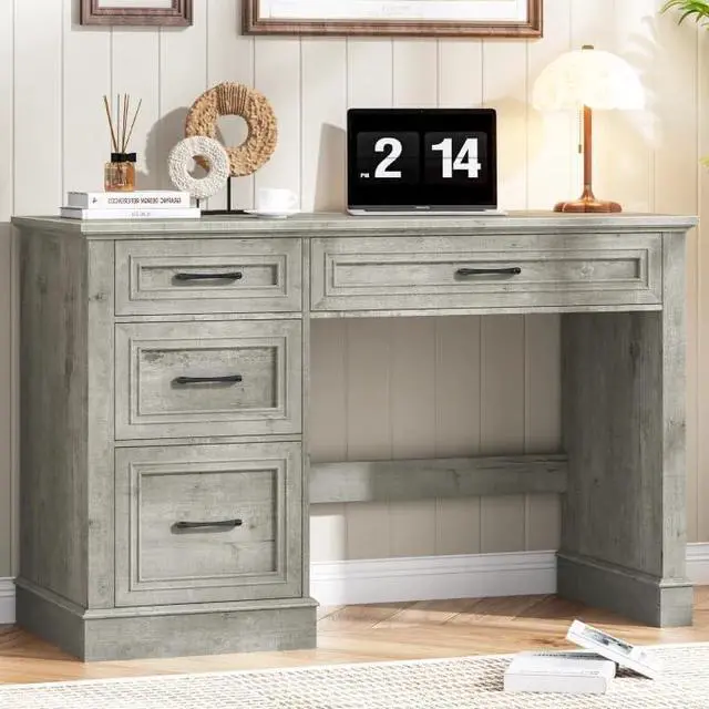 Main image of Farmhouse 47" Executive Desk with 3 Drawers and Adjustable File Drawer, Workspace for Home Office and Study, Grey