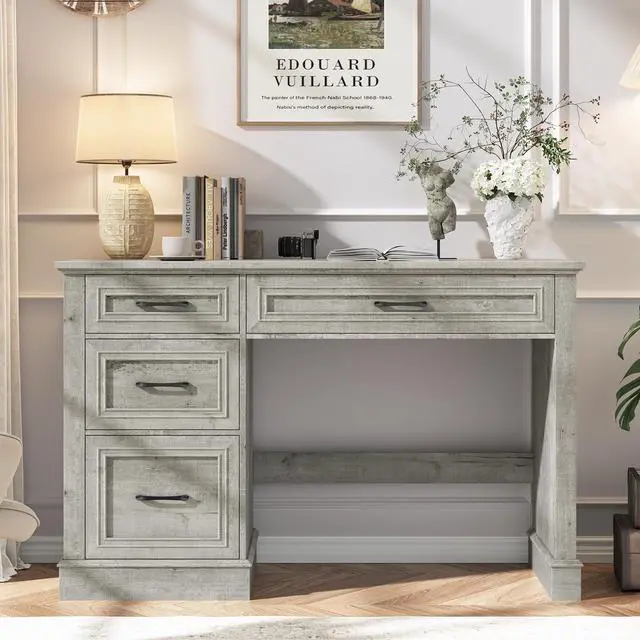 Alt view image 3 of 6 - Farmhouse 47" Executive Desk with 3 Drawers and Adjustable File Drawer, Workspace for Home Office and Study, Grey