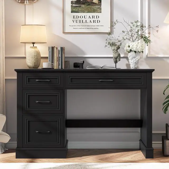 Alt view image 3 of 6 - Farmhouse 47" Executive Desk with 3 Drawers and Adjustable File Drawer, Workspace for Home Office and Study, Pure Black