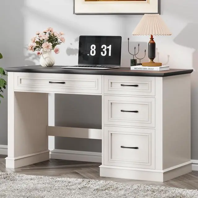Main image of Farmhouse 47" Executive Desk, Computer Desk with Drawers and File Drawer, Workstation Computer Desk with Charging Station for Home Office, Study,(Black
