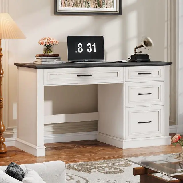 Alt view image 6 of 6 - Farmhouse 47" Executive Desk, Computer Desk with Drawers and File Drawer, Workstation Computer Desk with Charging Station for Home Office, Study,(Black