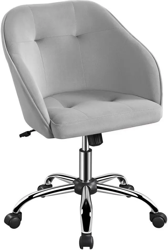 Main image of Velvet Desk Vanity Chair with Wheels Back Cute Small Swivel Comfy Computer Chair with Adjustable Height Tilt Angle Upholstered Accent Armchair for Bedroom Light Gray