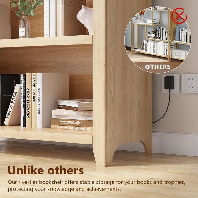 Alt view image 6 of 6 - Arch Bookcase - 5 Tiers Bookshelf with 3 Colors LED Sensor Lights and Thickened Wooden Design Display Shelf for Lego Books Bathroom Living Room - Ideal Gift (Wood)